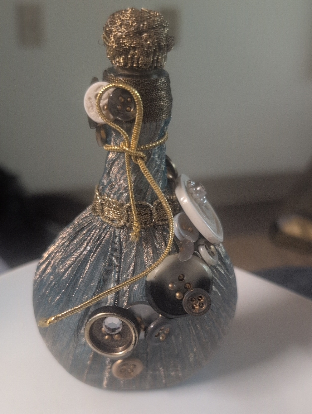 Handcrafted Blue and Gold Mixed-Media Decorative Bottle